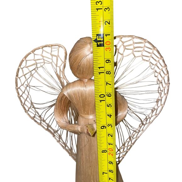 Vintage 12" Tall Corn Husk Praying Winged Angel Christmas Table Decor - Picture 11 of 13